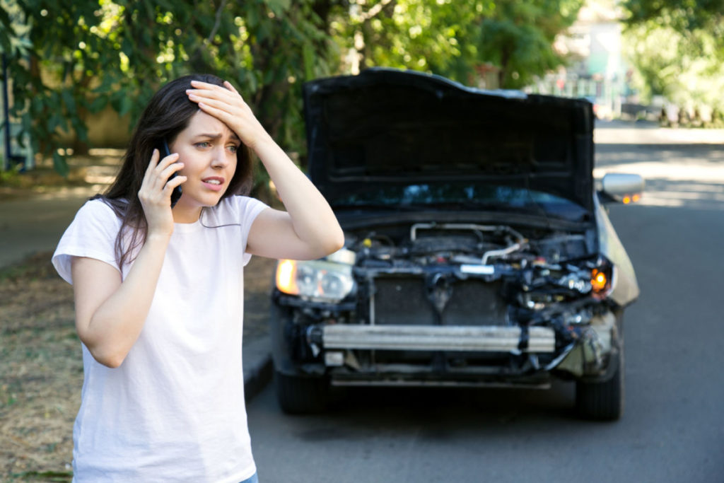 Woman reporting a car accident.